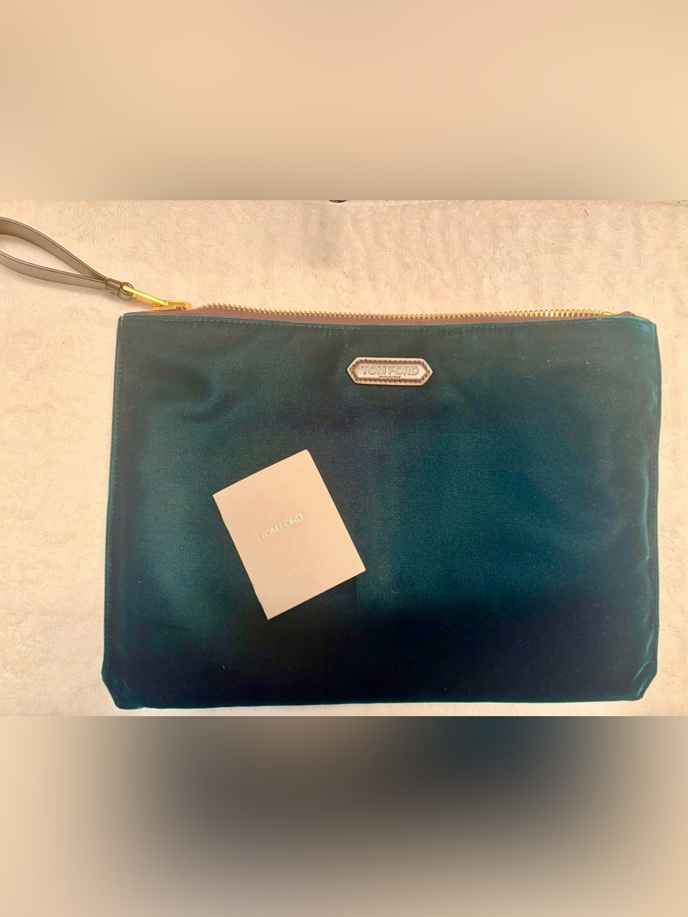 Tom Ford Buckley Green Velvet Messenger Pouch with Gold Hardware